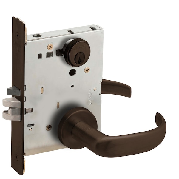 Schlage Grade 1 Entrance Office Mortise Lock, Conventional Cylinder, S123 Keyway, 17 Lever, A Rose, Aged Bro L9050P 17A 643E - main